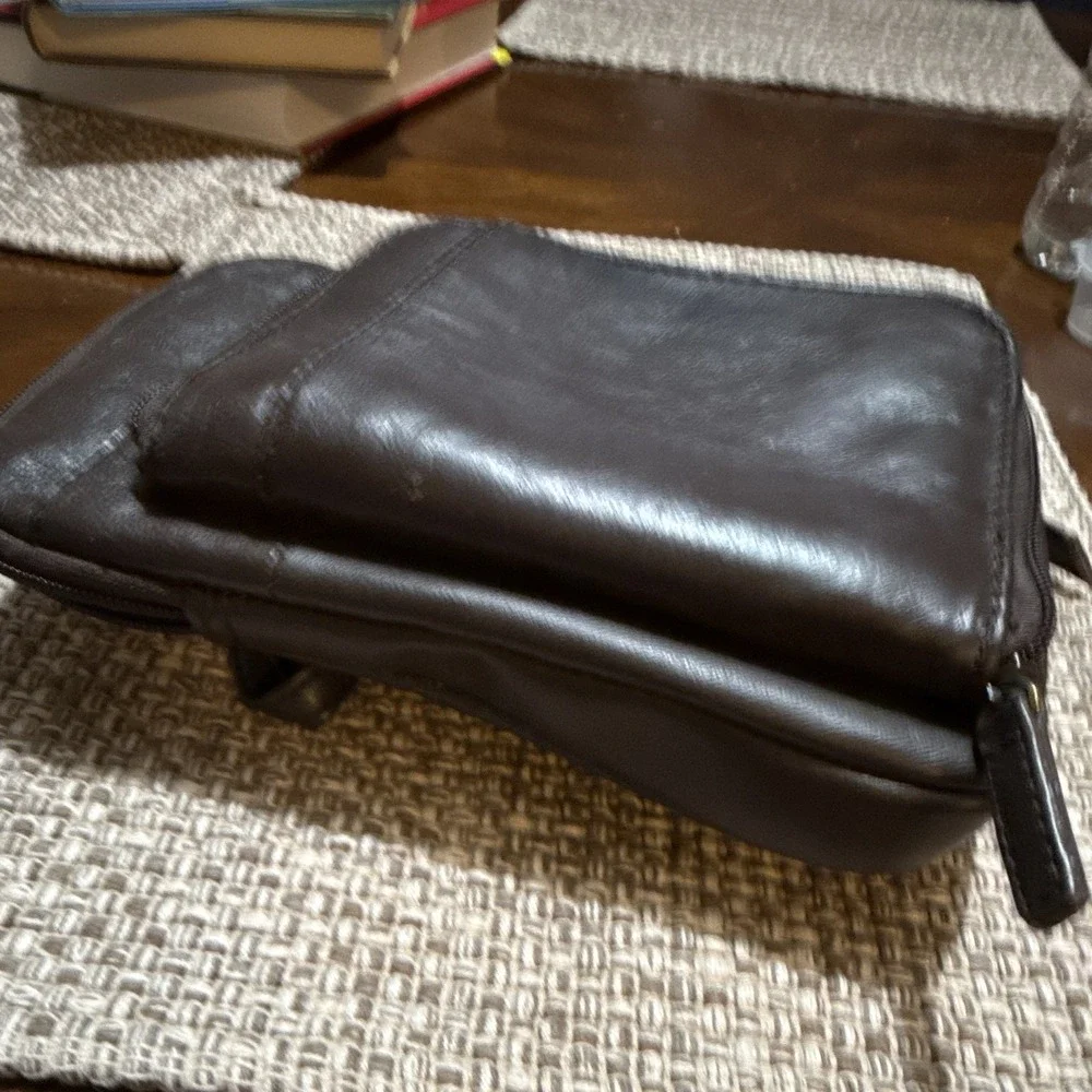Unbranded Brown Faux Leather Sm Crossbody Organizer Bag Adjustable Strap Travel